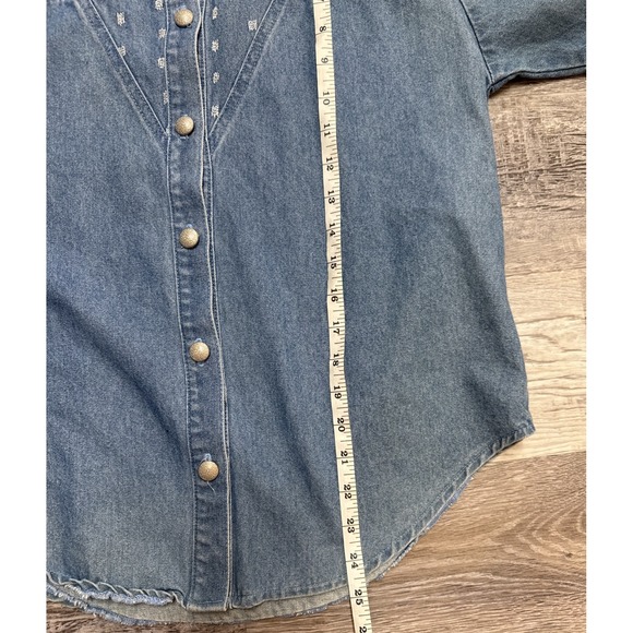 Vintage 80s City Girl Denim Western Embroidered Blouse Denim Shirt Size 6 P - Picture 8 of 11